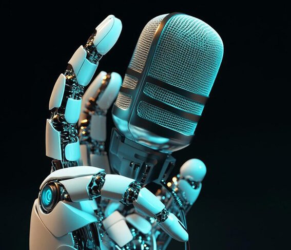 a robots hand holding a microphone
